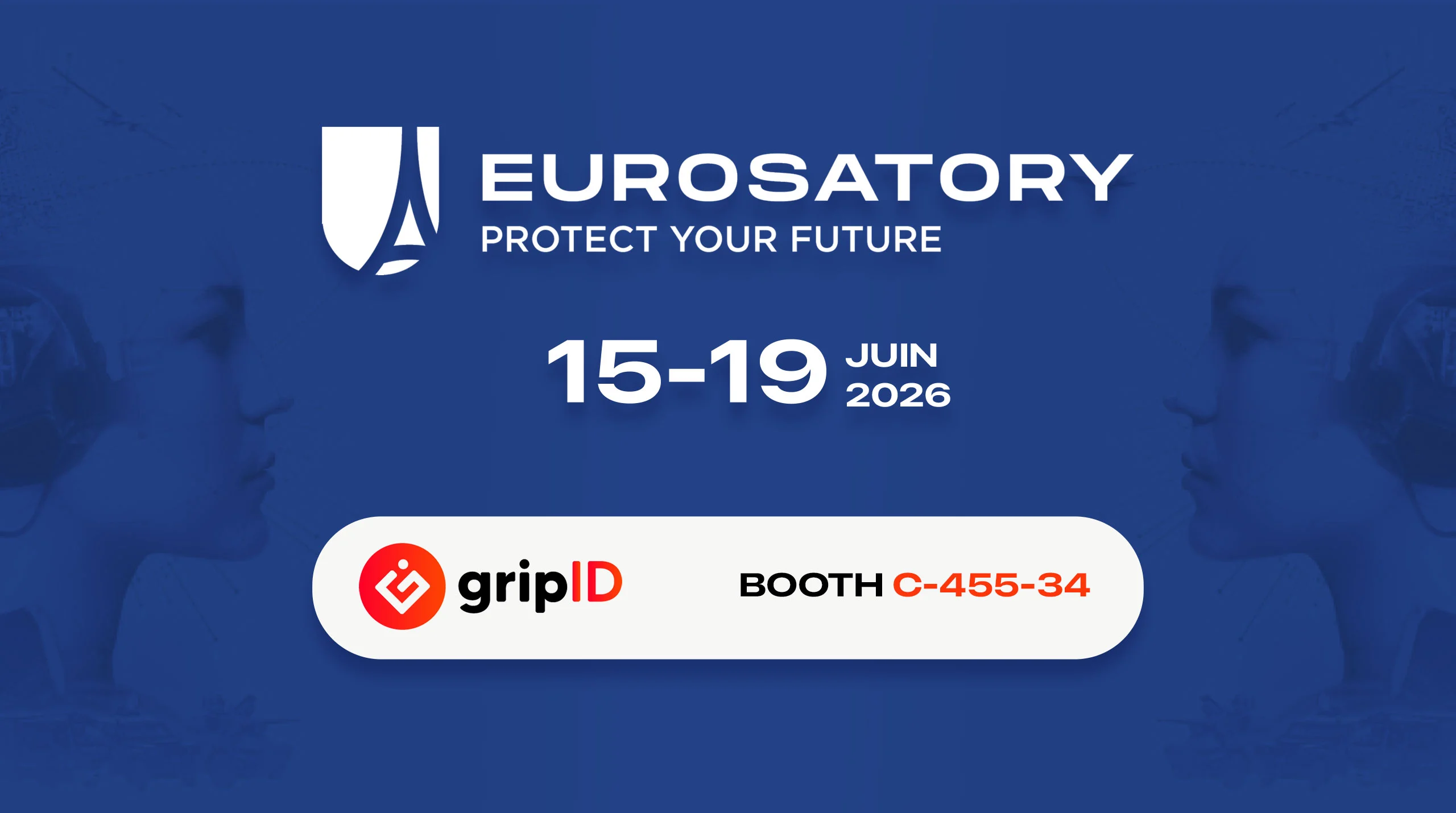 GripID at Eurosatory 2026 in Paris, announcement visual with booth number